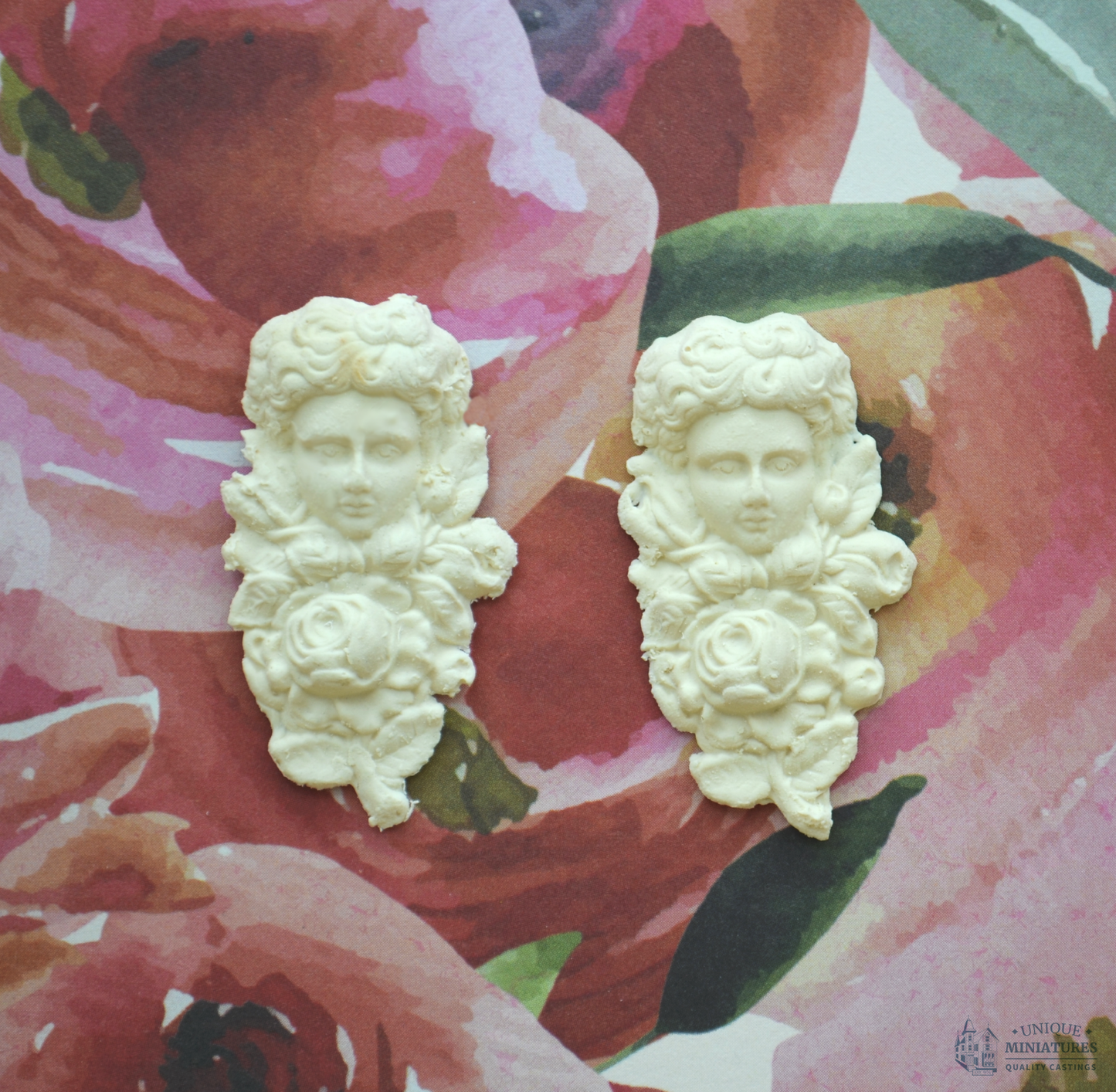 Floral Bust Appliqué | Ornamentation for Dollhouse Miniatures | Face with Floral Detail