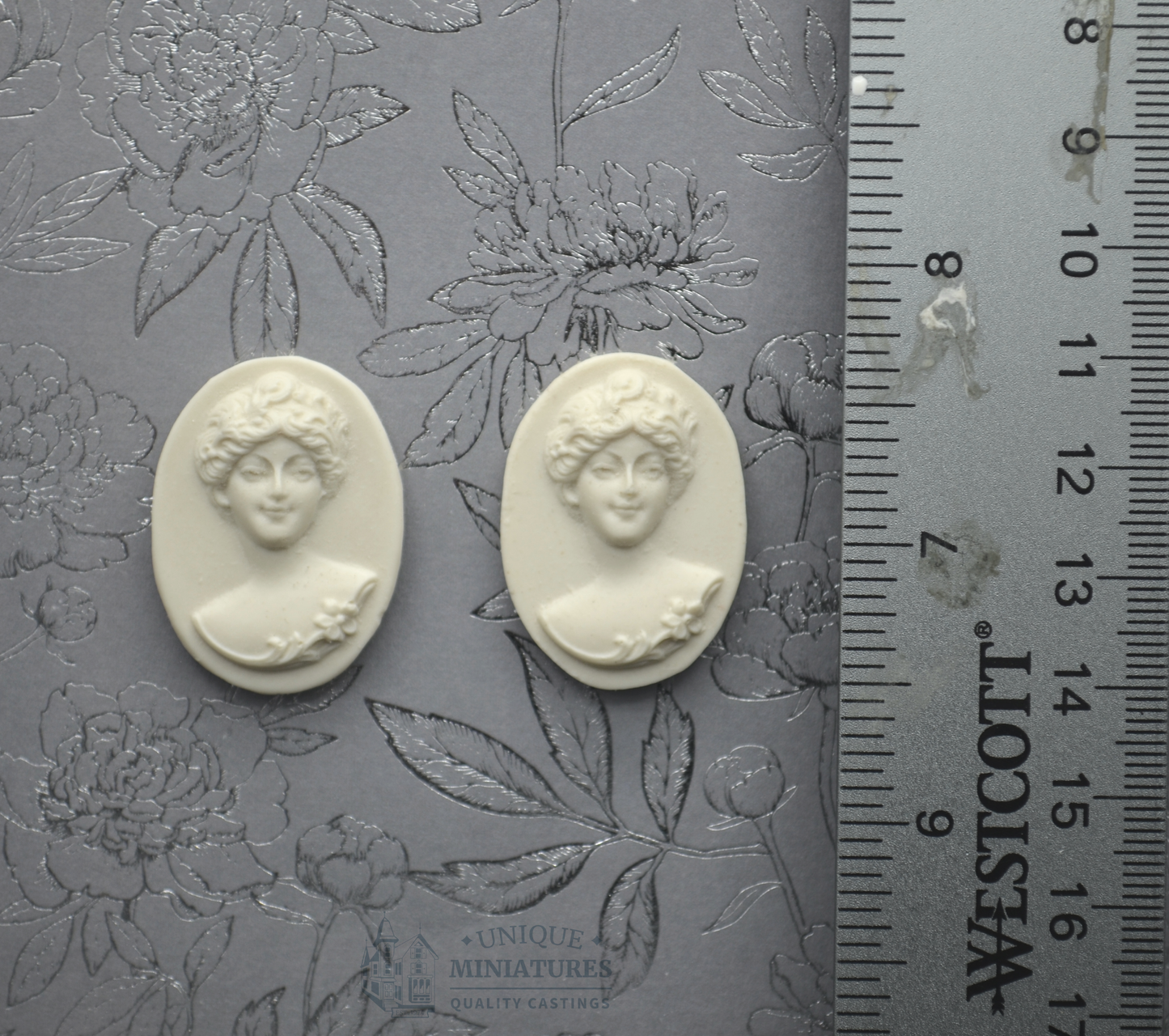 Cameo Bust of Woman with Garland, Set of Two (2) | Decorative Appliqué | Ornamentation for Dollhouse Miniatures