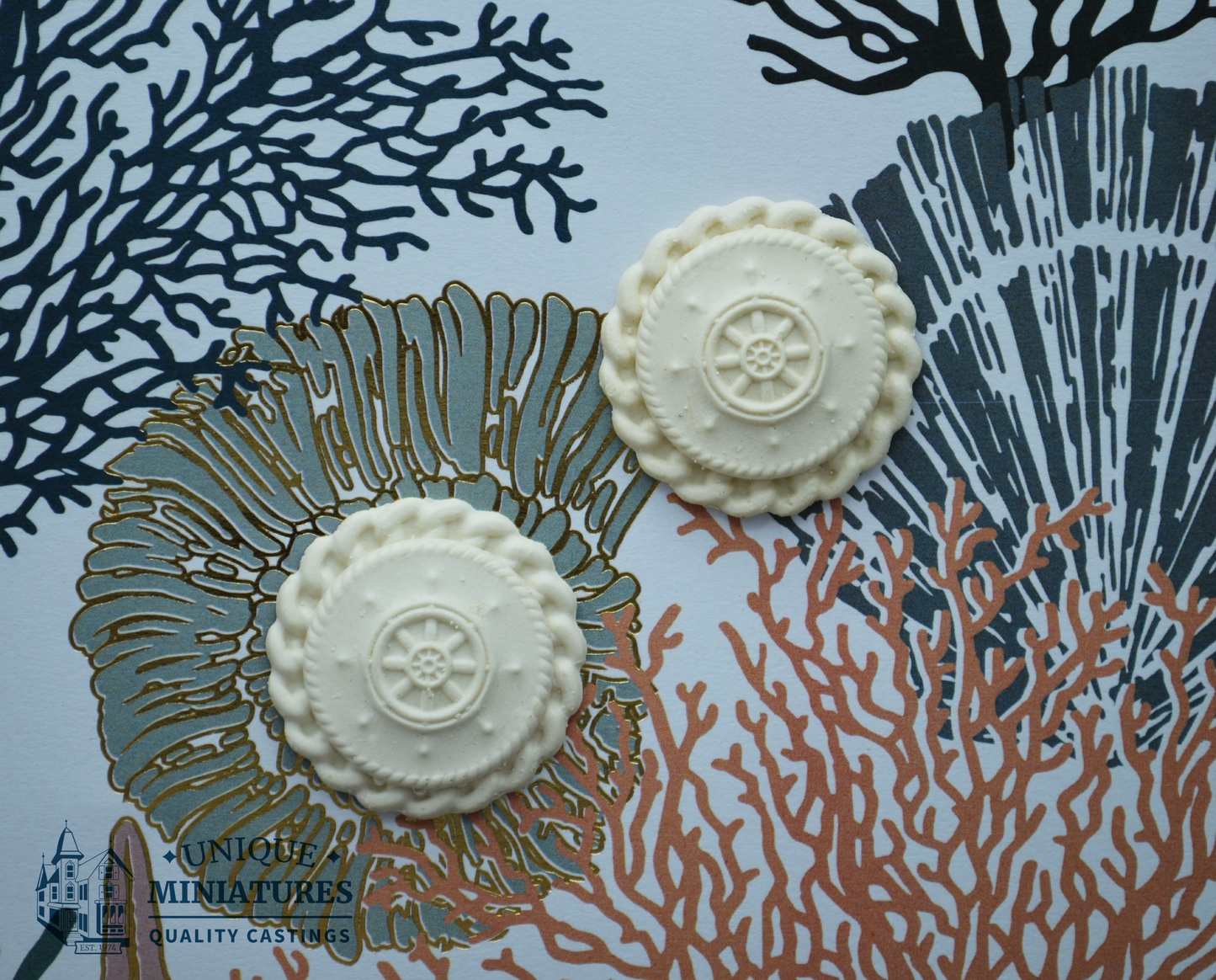 Ship's Wheel Medallion | Miniature Ceiling Carving | Set of Two