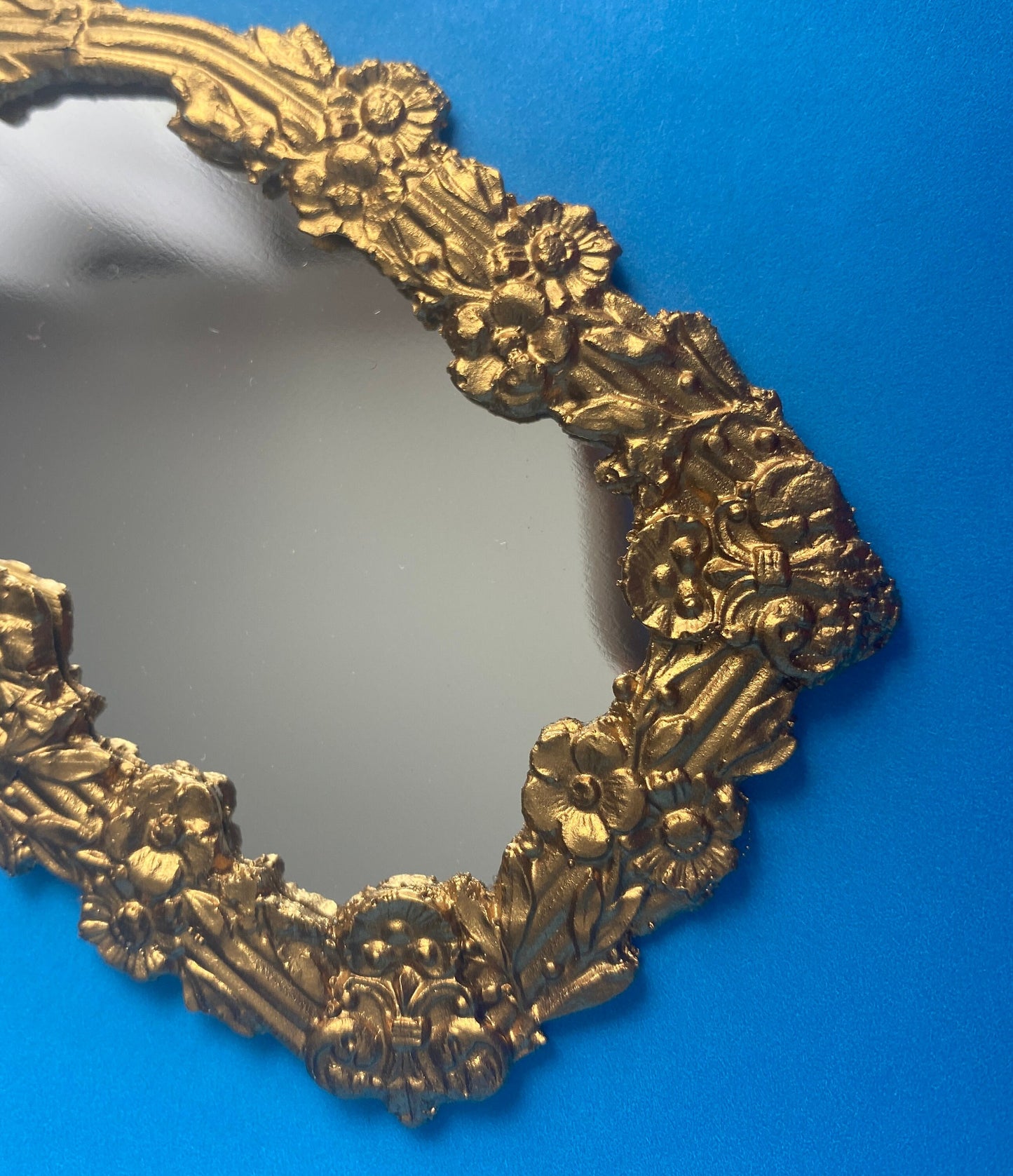 Golden Cherub Mirror | 2 1/2” x 5" | Ornamentation for Dollhouse Miniatures