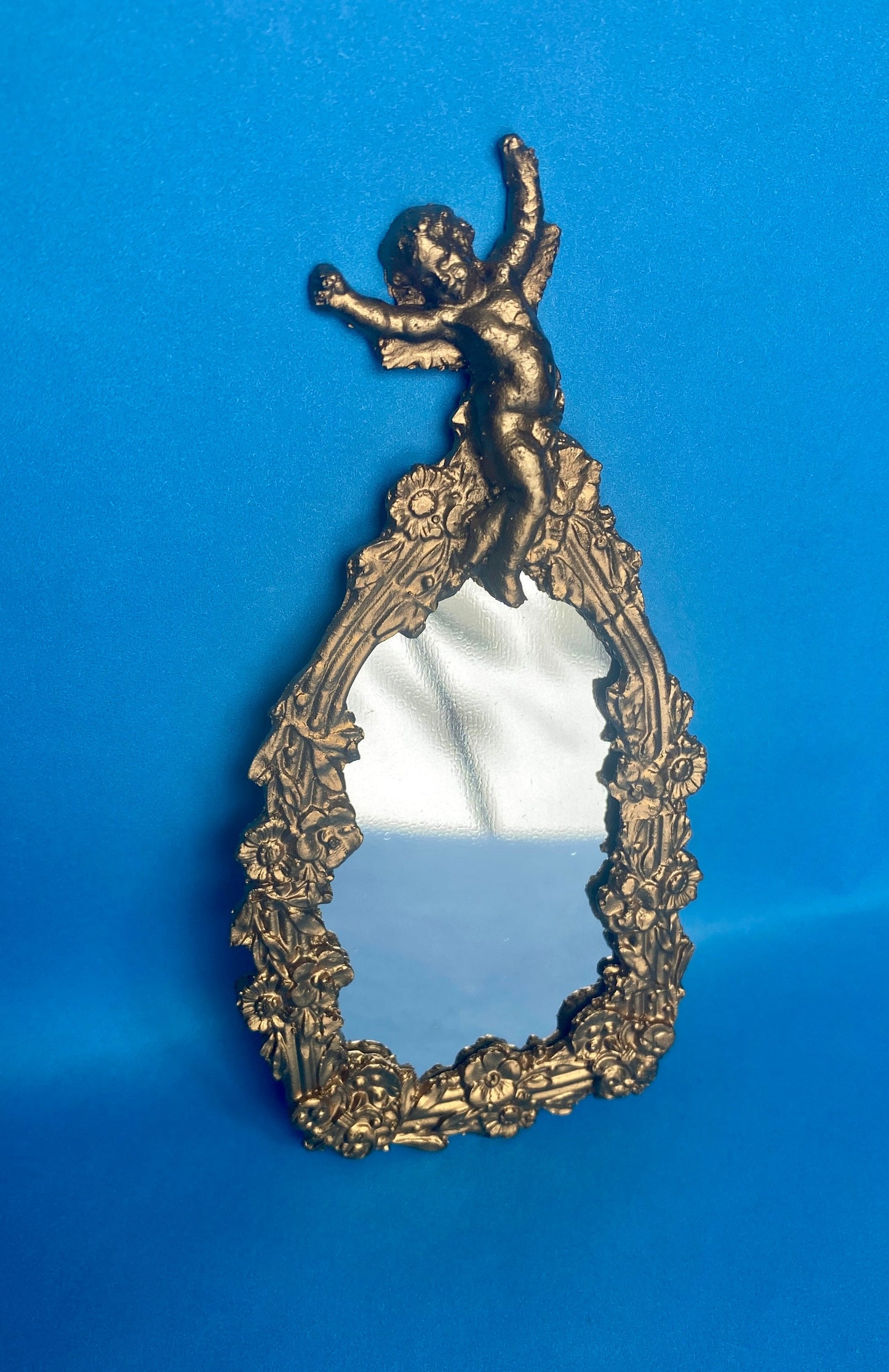 Golden Cherub Mirror | 2 1/2” x 5" | Ornamentation for Dollhouse Miniatures