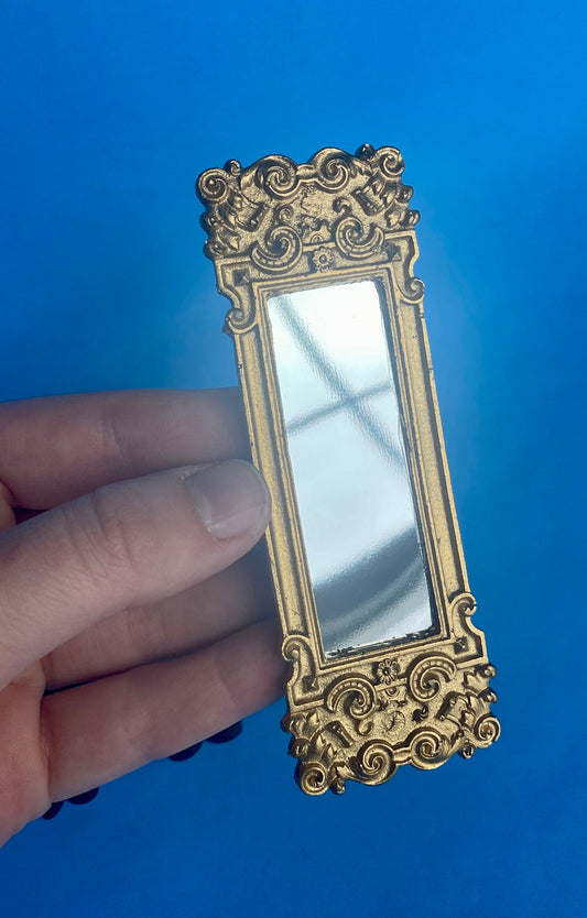 Gold Art Deco Mirror | 1 1/2” x  4 1/2" | Ornamentation for Dollhouse Miniatures