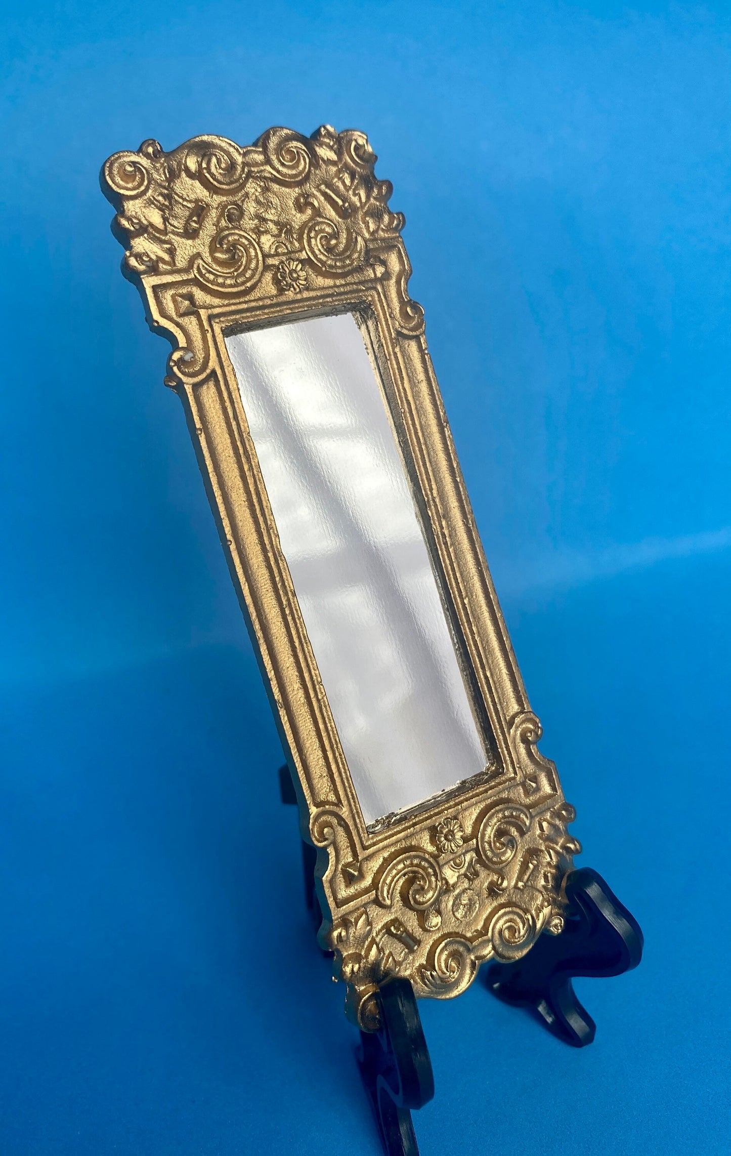 Gold Art Deco Mirror | 1 1/2” x 4 1/2" | Ornamentation for Dollhouse Miniatures