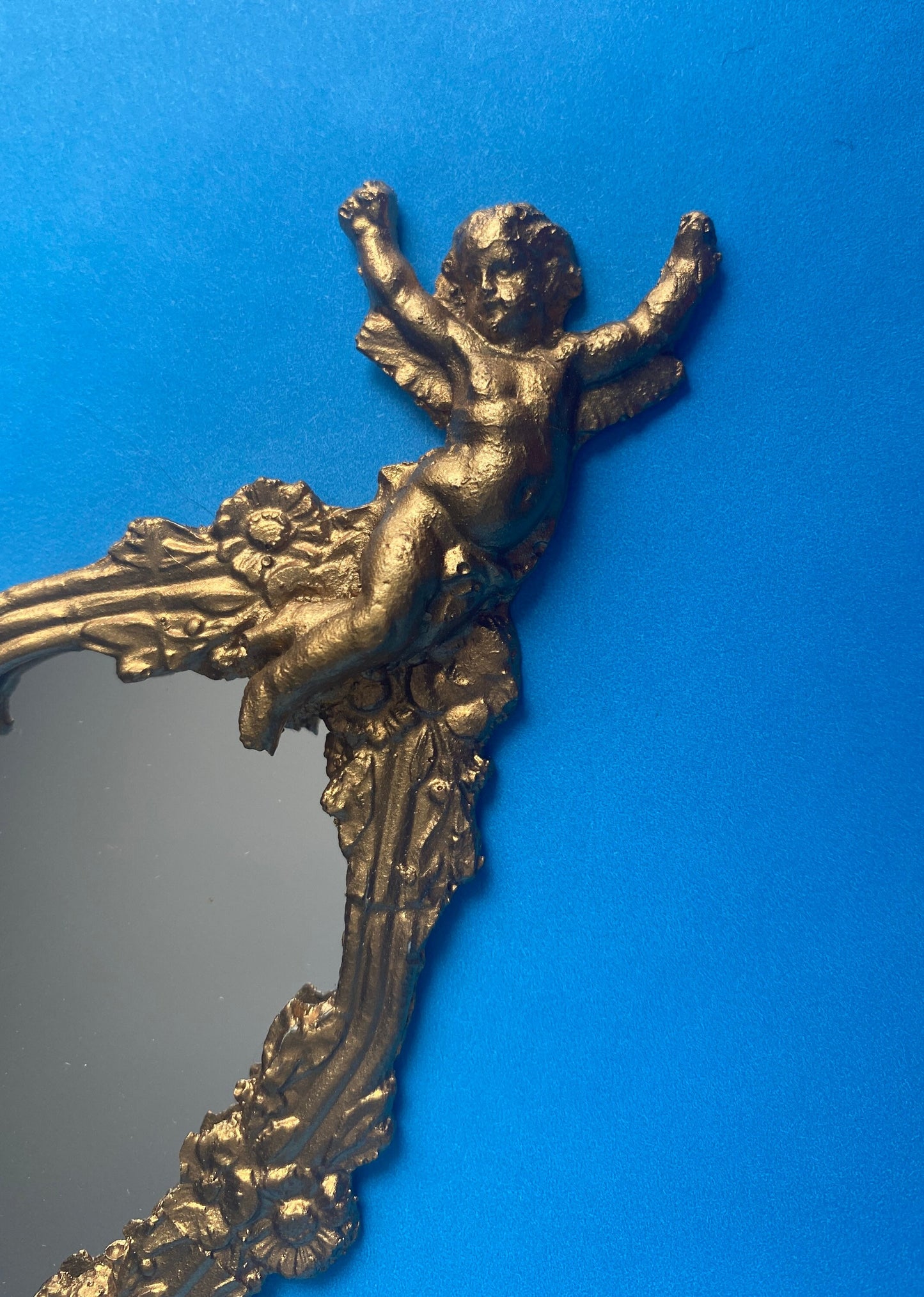 Golden Cherub Mirror | 2 1/2” x 5" | Ornamentation for Dollhouse Miniatures