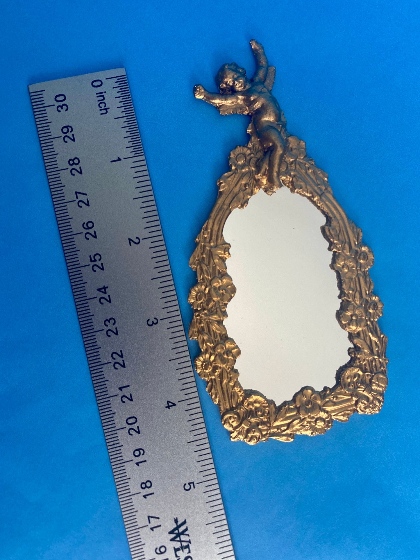 Golden Cherub Mirror | 2 1/2” x 5" | Ornamentation for Dollhouse Miniatures