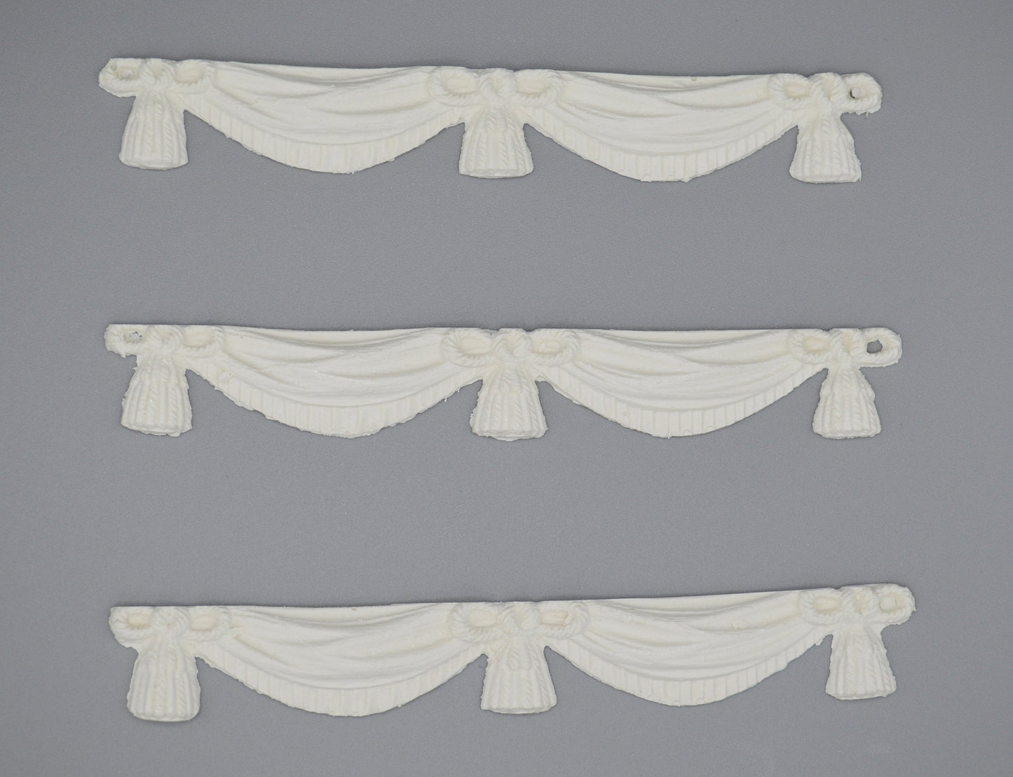 Drapes and Bow Molding | 6" | Ornate Dollhouse Trim | Set of 3