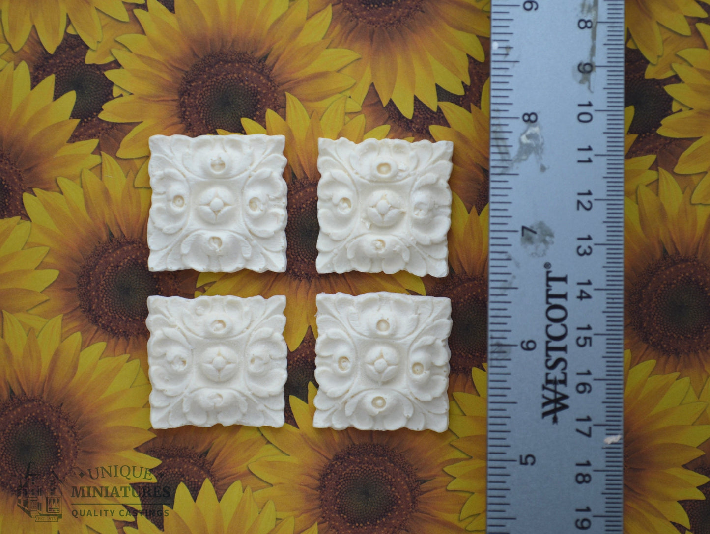 Square Floral Appliqués | Ornamentation for Dollhouse | 1.25 Inch | 4 Count