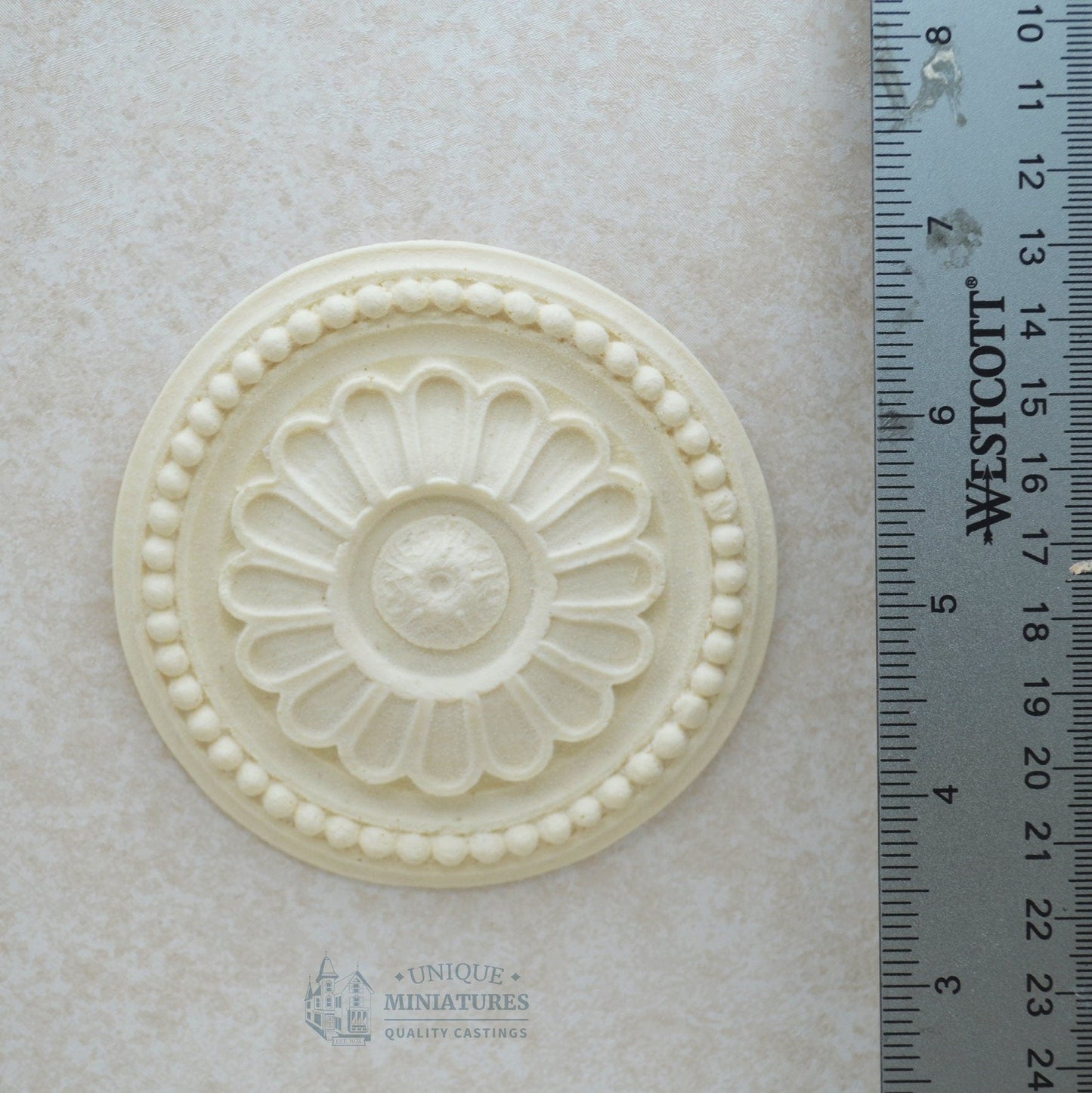 Beaded Daisy Medallion | Miniature Ceiling Carving for Dollhouse