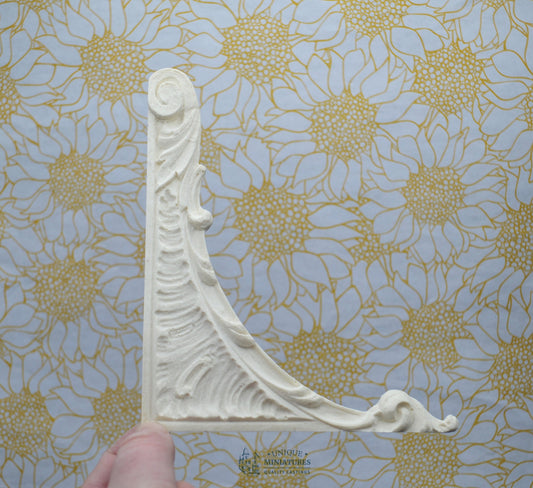Large Feather Spiral Bracket | Miniature Ceiling Carving | Ornamentation for Dollhouse