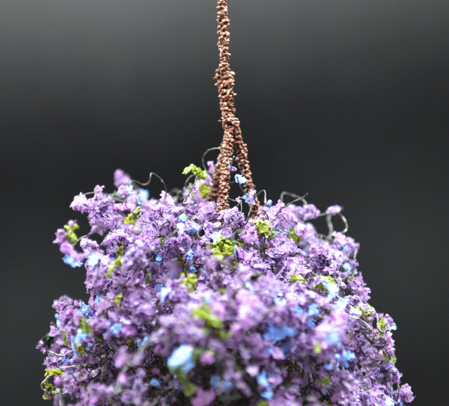 Purple-Blue Flower Hanging Basket | 3 Inches | Miniature for Dollhouse Garden