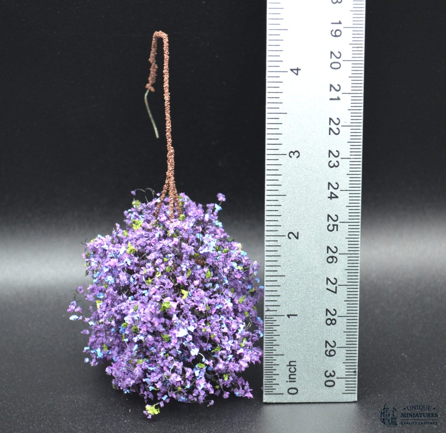 Purple-Blue Flower Hanging Basket | 3 Inches | Miniature for Dollhouse Garden