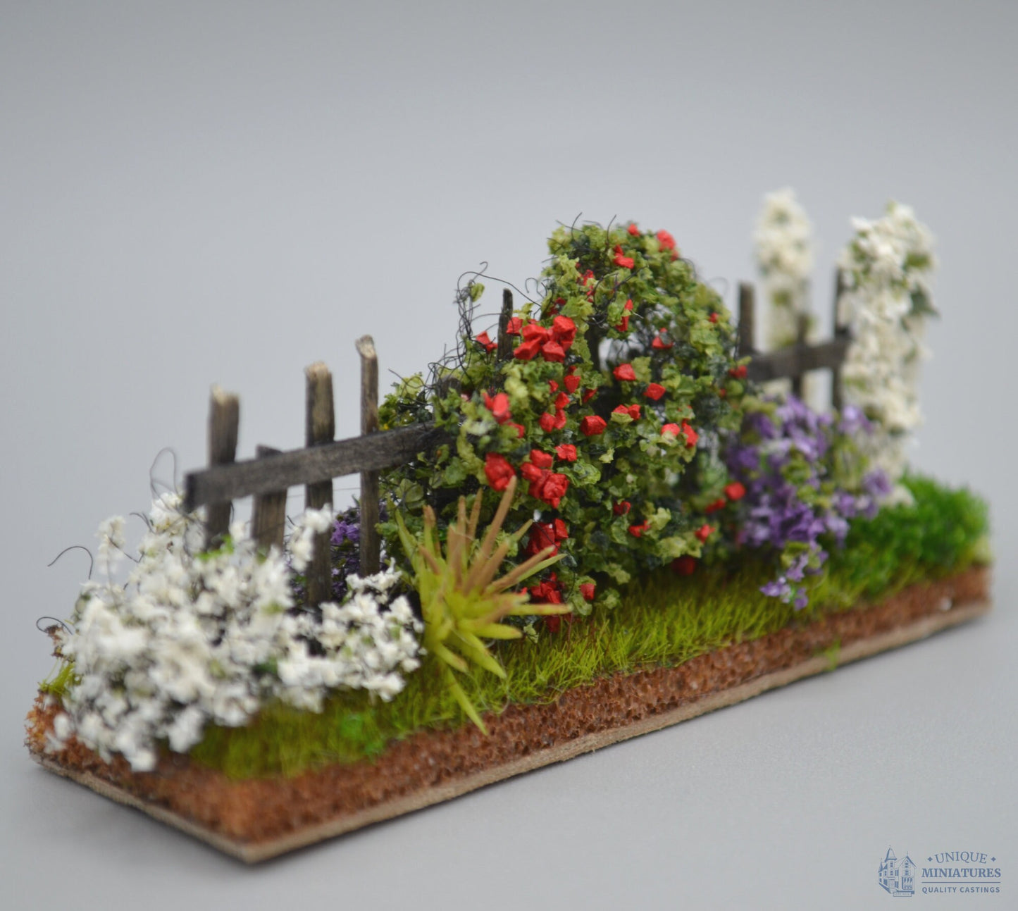 Tiny Rose Garden Fence with Hollyhocks | 3 Inches | Miniature for Dollhouse Garden