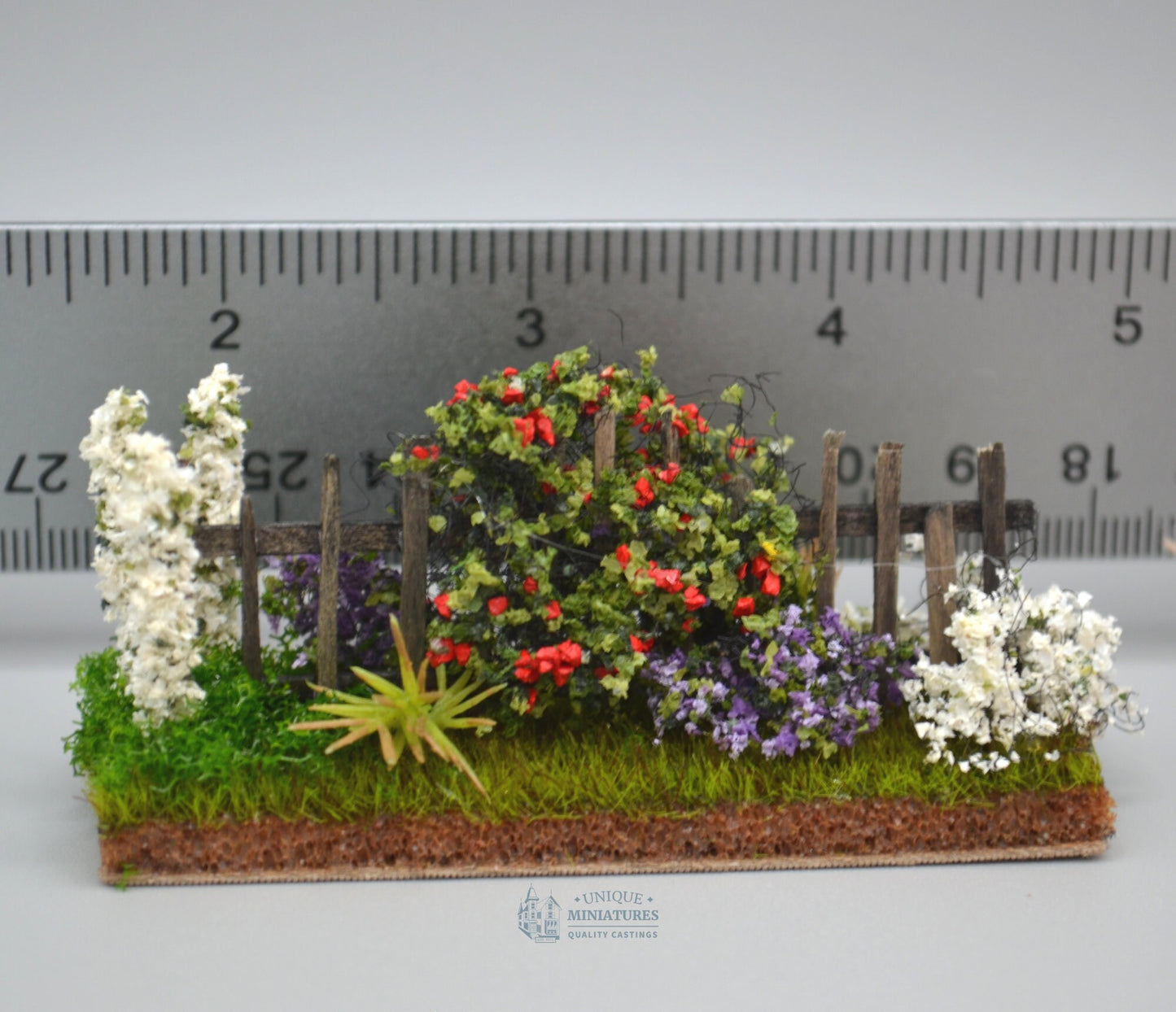 Tiny Rose Garden Fence with Hollyhocks | 3 Inches | Miniature for Dollhouse Garden