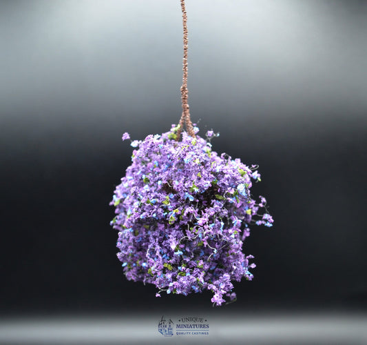 Purple-Blue Flower Hanging Basket | 3 Inches | Miniature for Dollhouse Garden