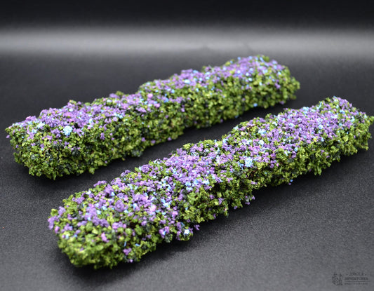 Purple Flower Square Hedges | 8 Inches | Set of 2 | Miniature for Dollhouse Garden