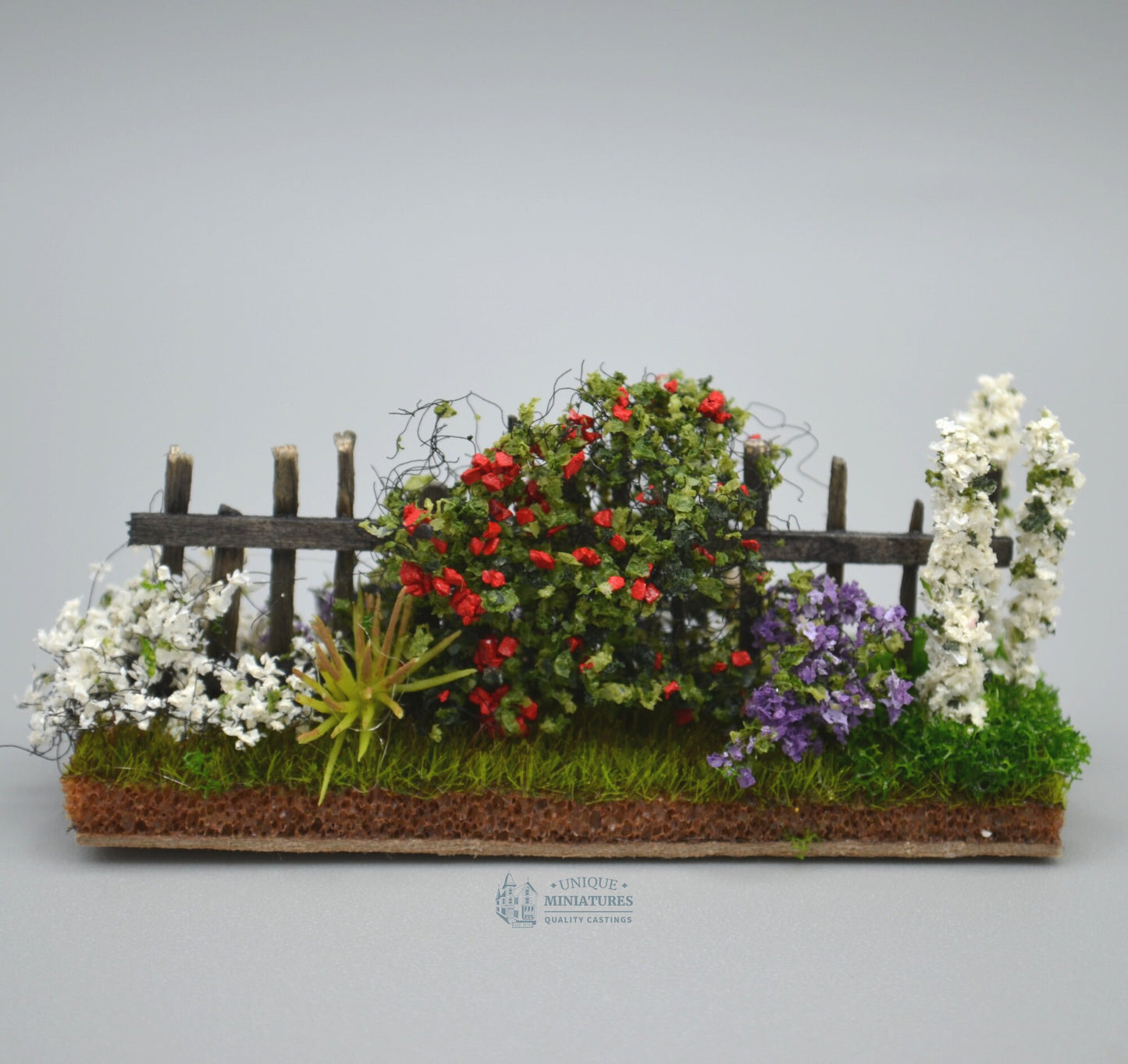 Tiny Rose Garden Fence with Hollyhocks | 3 Inches | Miniature for Dollhouse Garden
