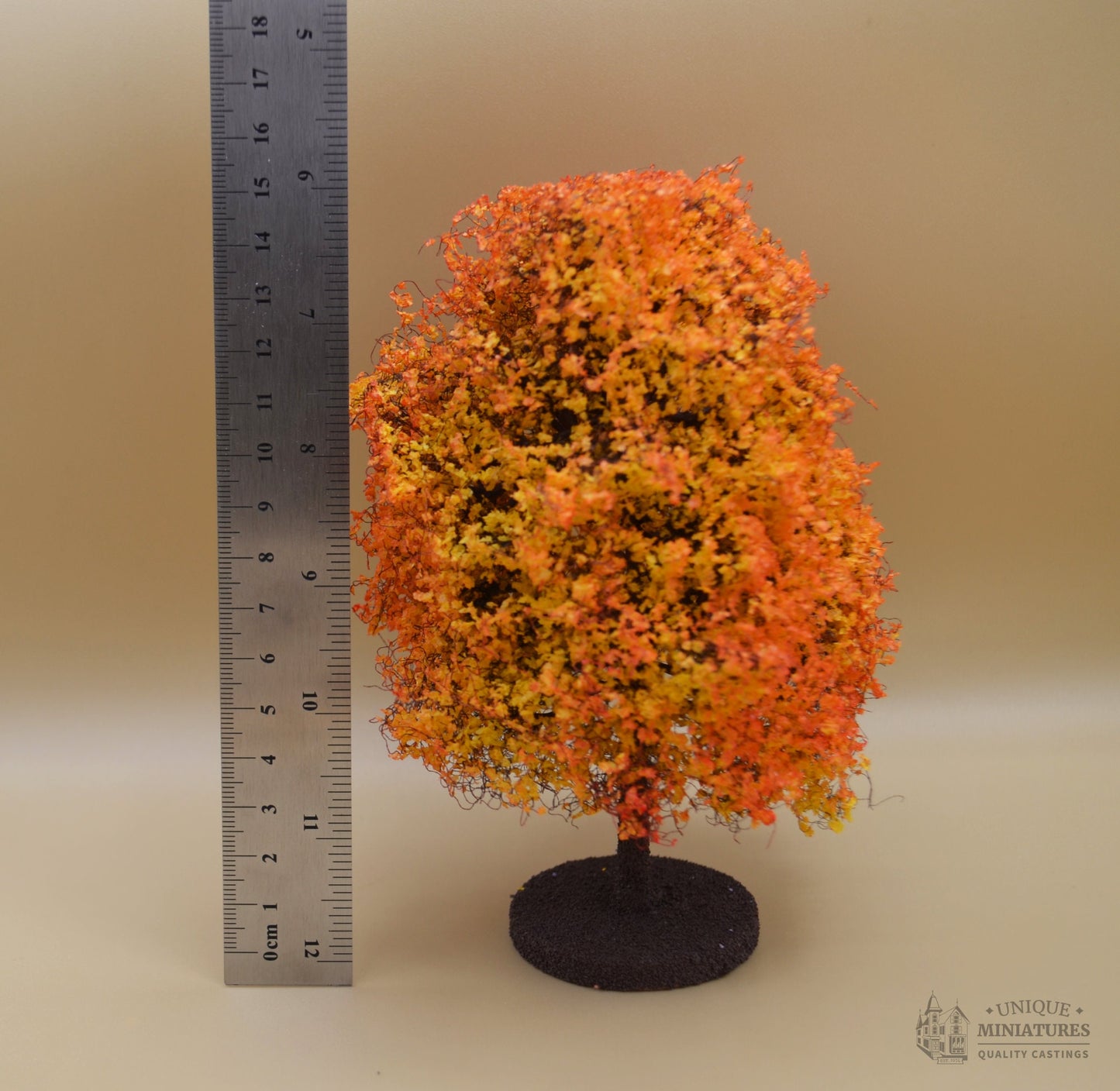 Small Orange Autumn Bush Tree | 6 1/2 Inches | Miniature for Dollhouse Garden
