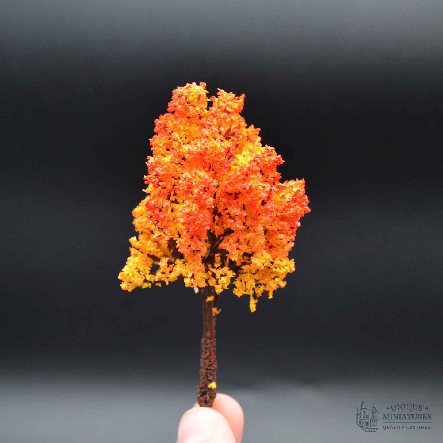 3 Inch Red Orange Autumn Tree with Textured Trunk | 3 Inches | Set of Four | Miniature for Dollhouse Garden