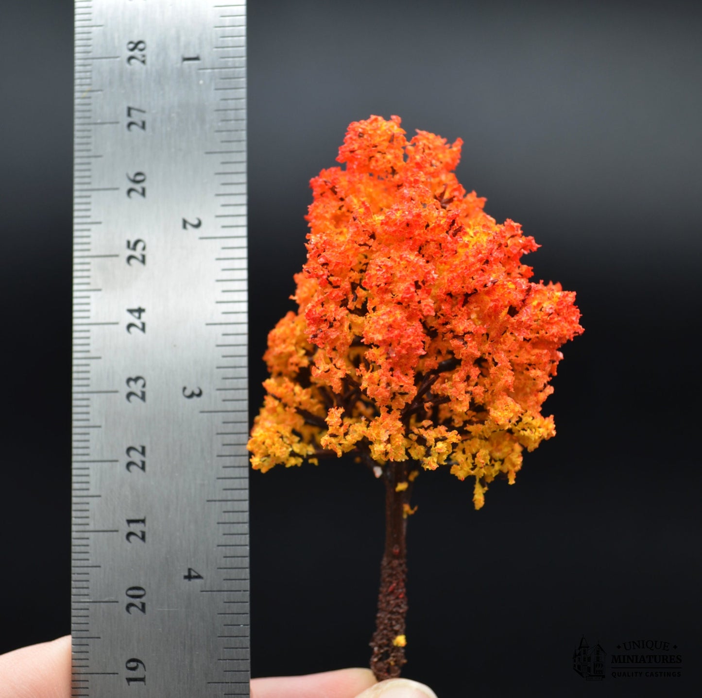 3 Inch Red Orange Autumn Tree with Textured Trunk | 3 Inches | Set of Four | Miniature for Dollhouse Garden