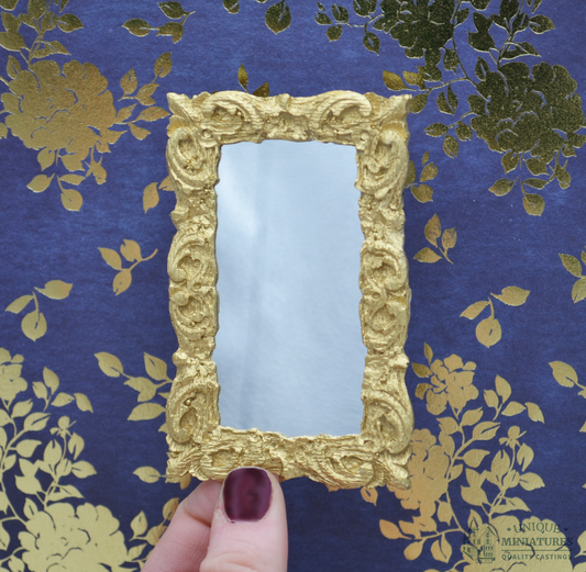Golden Italian Rococo Mirror | 2 1/2” x  3 3/4” | Ornamentation for Dollhouse Miniatures