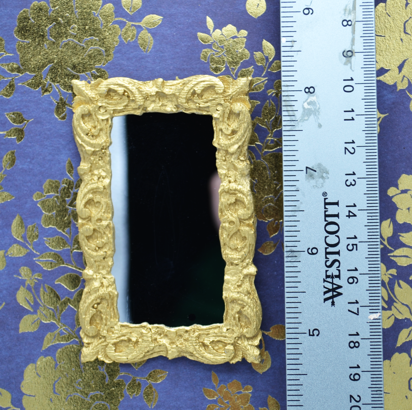 Golden Italian Rococo Mirror | 2 1/2” x 3 3/4” | Ornamentation for Dollhouse Miniatures