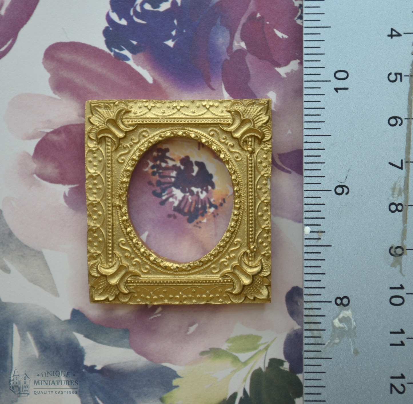 Golden Baroque Lily Frame | Miniature for Dollhouses | 1.75” x 2”