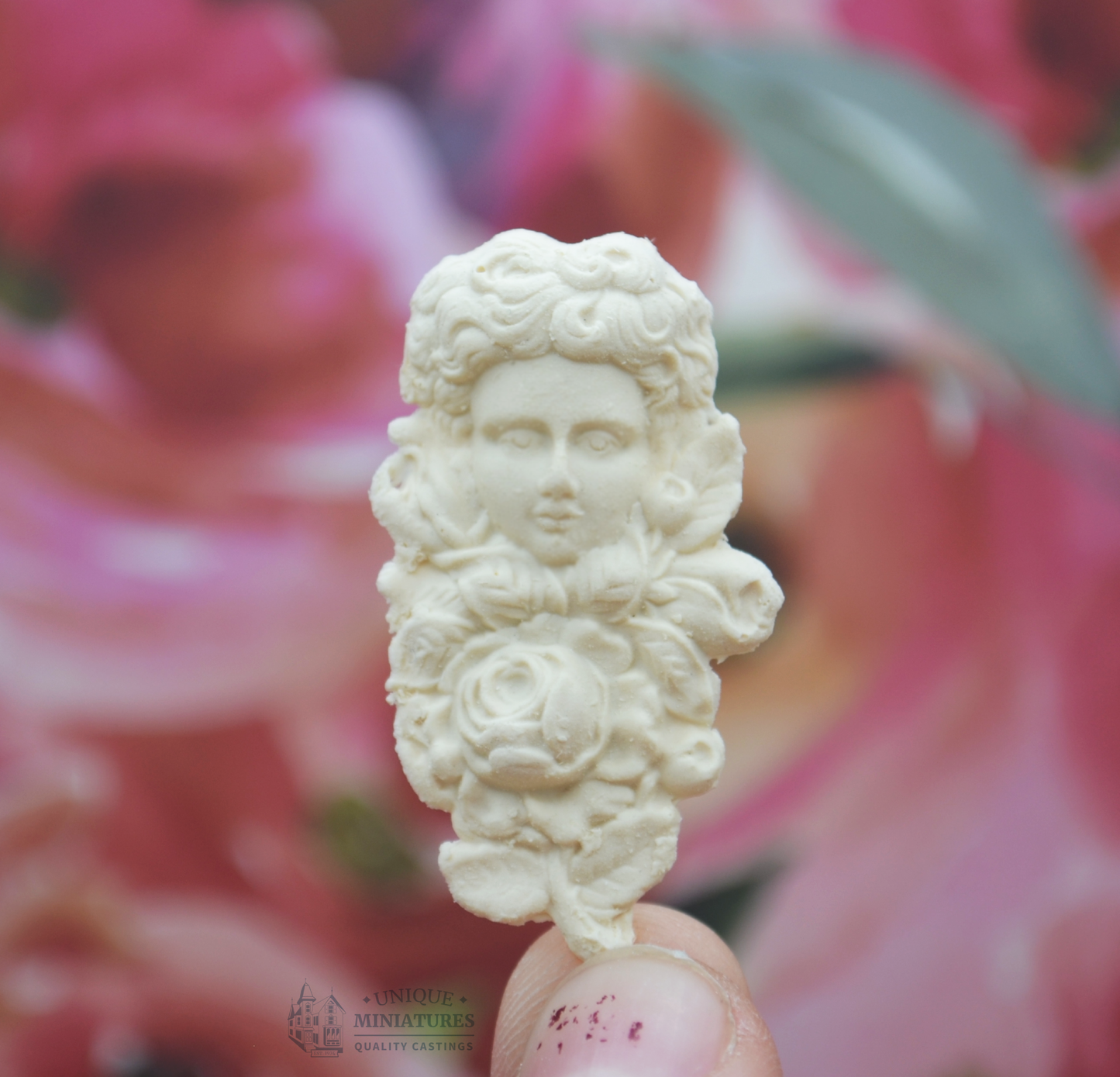 Floral Bust Appliqué | Ornamentation for Dollhouse Miniatures | Face with Floral Detail