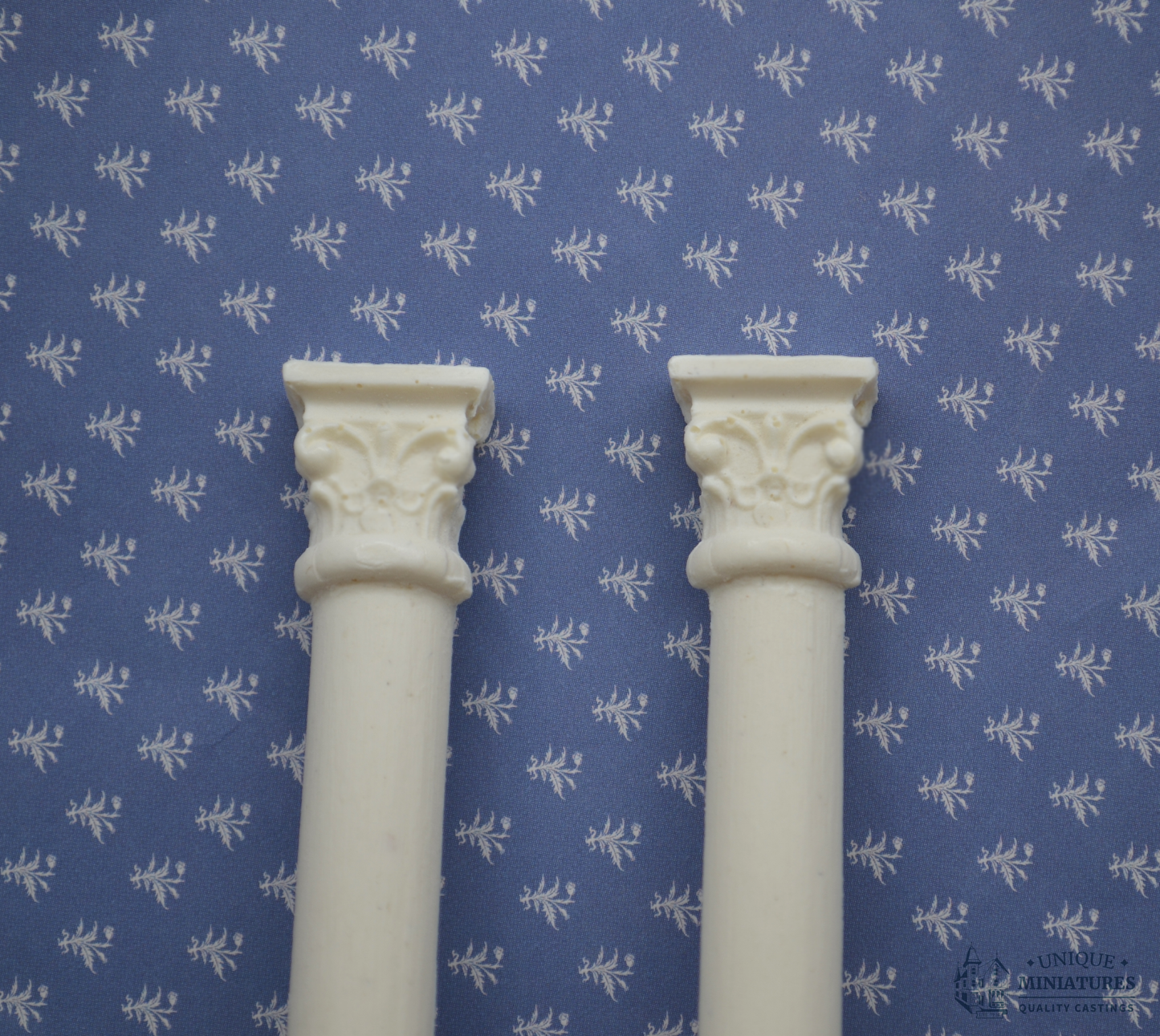 Long Carved Crest Column | Ornate Miniature Decor | Set of Two