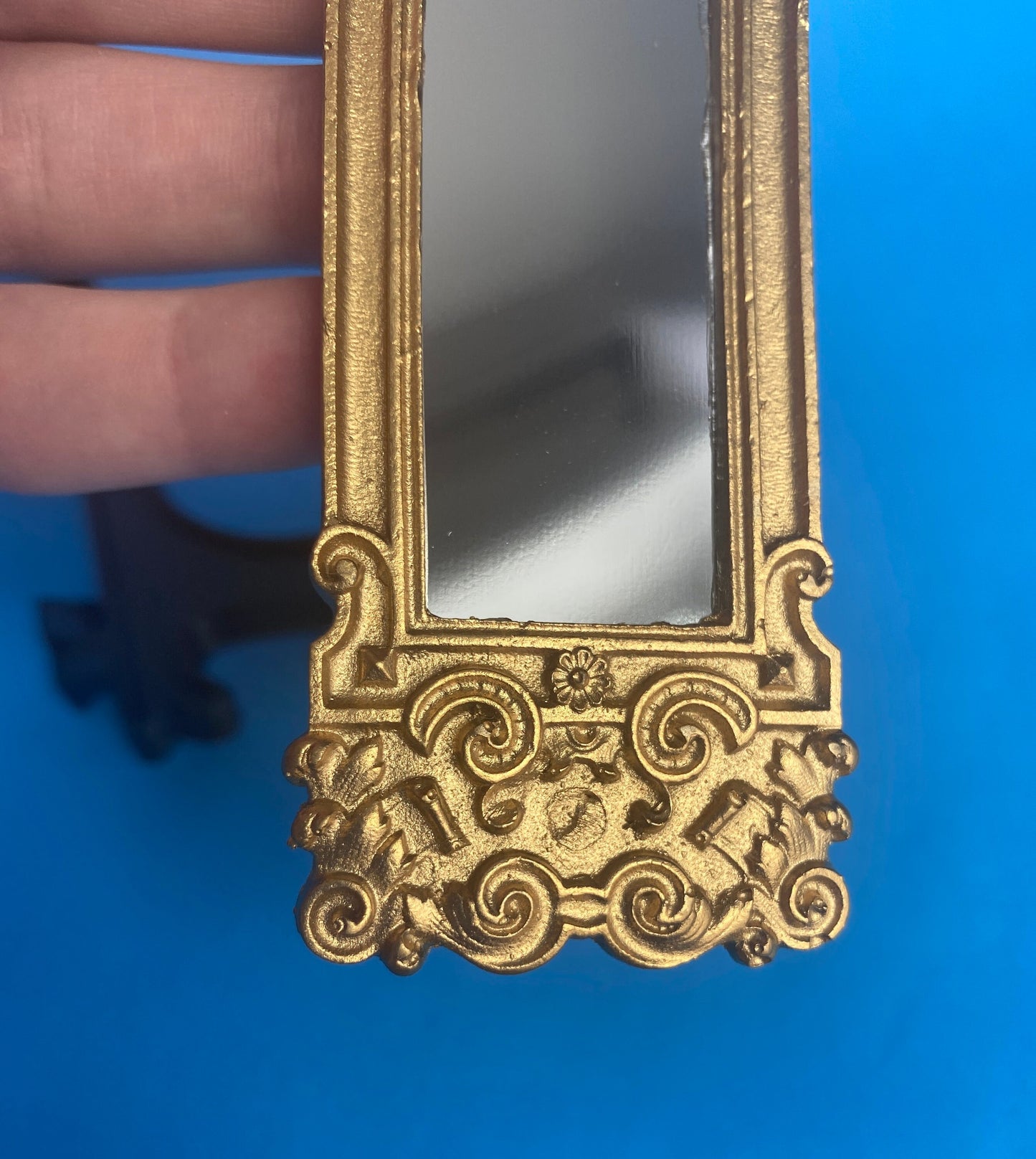 Gold Art Deco Mirror | 1 1/2” x  4 1/2" | Ornamentation for Dollhouse Miniatures