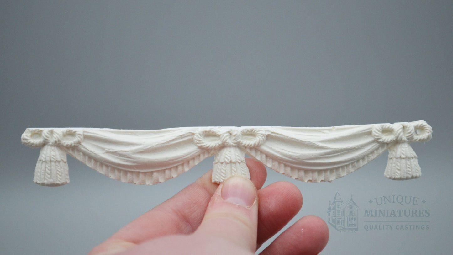 Drapes and Bow Molding | 6" | Ornate Dollhouse Trim | Set of 3