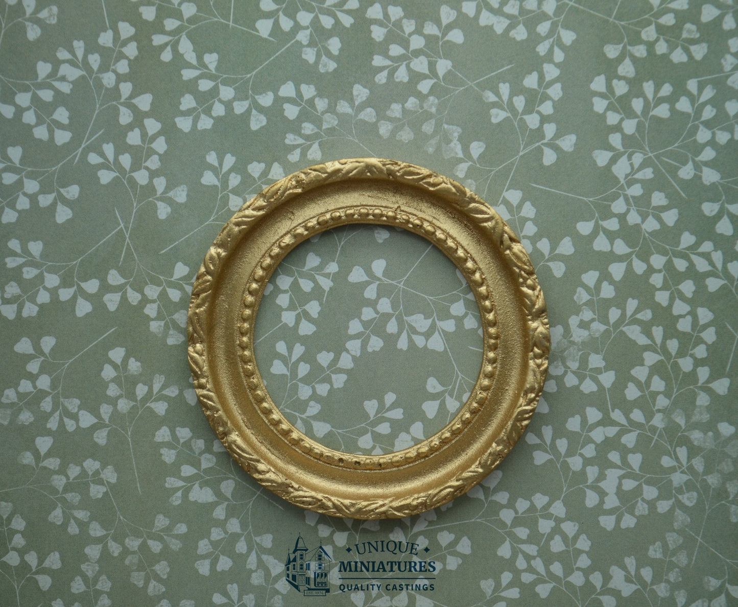Circular Gold Leaf-Patterned Frame | Miniature for Dollhouses