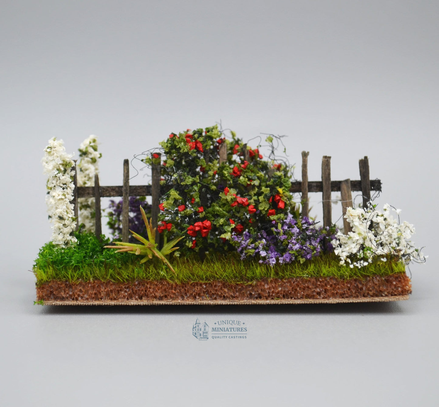 Tiny Rose Garden Fence with Hollyhocks | 3 Inches | Miniature for Dollhouse Garden