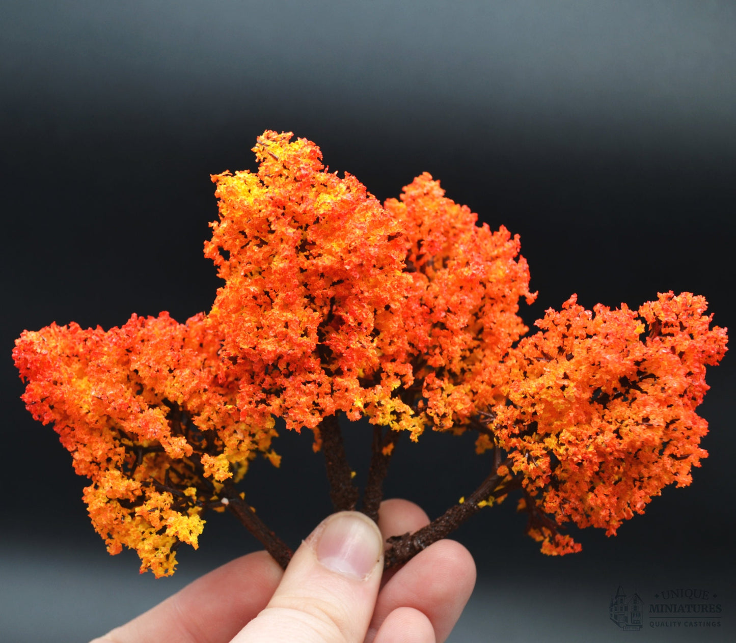 3 Inch Red Orange Autumn Tree with Textured Trunk | 3 Inches | Set of Four | Miniature for Dollhouse Garden