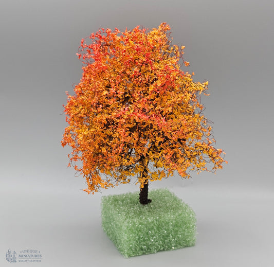 Small Red Orange Autumn Tree on Spike | 4 Inches | Miniature for Dollhouse Garden