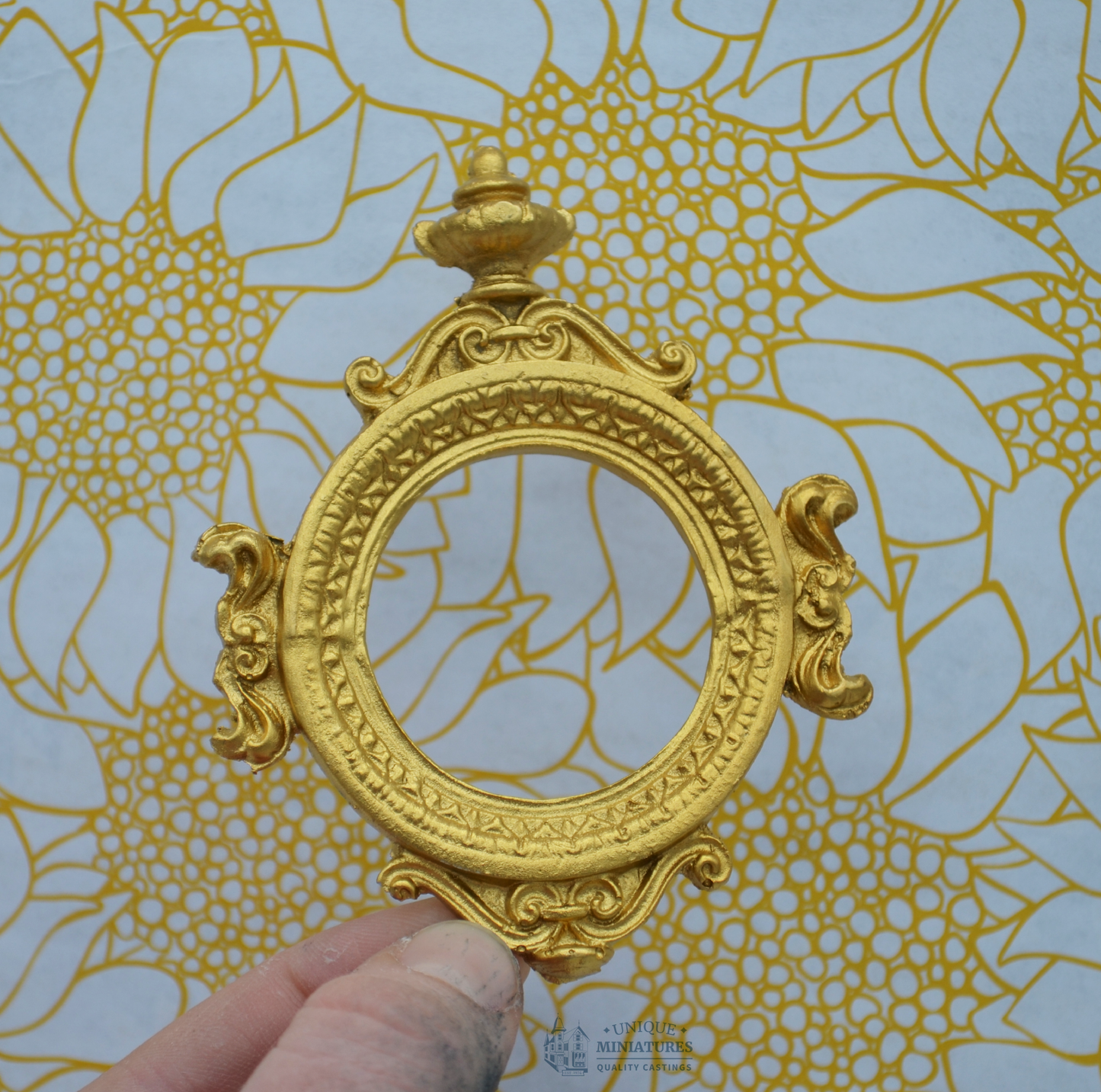 Gilded Round Urn Frame | Miniature for Dollhouses | 3.5” x 2.75”